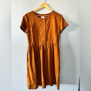 Midi Length Linen Dress in Mustard Linen